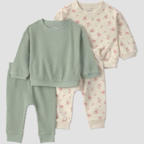 Carter's Just One You® Baby Girls' 4pc Floral Sweatshirt and Jogger Pants Set - Green 3M