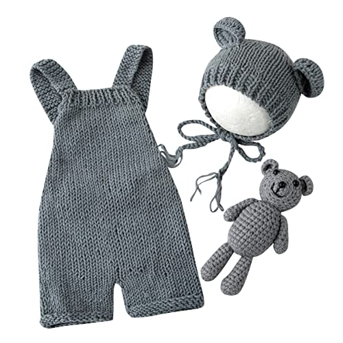 Vemonllas Newborn Photography Props Boys Girls Outfits Baby Photo Props Knit Bear Hat Romper Photoshoot Costume Set