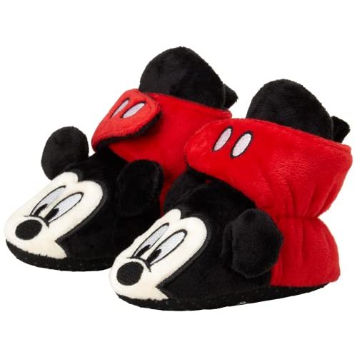 Disney Baby Boys' Mickey Mouse Booties - Soft Fleece Slipper Socks (Newborn/Infant)