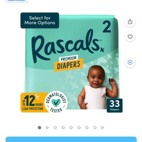 Rascal + Friends Premium Diapers Size 2, 33 Count - Leak Protection, Dermatest Certified, Vegan, 12 Hour Protection - Walmart.com