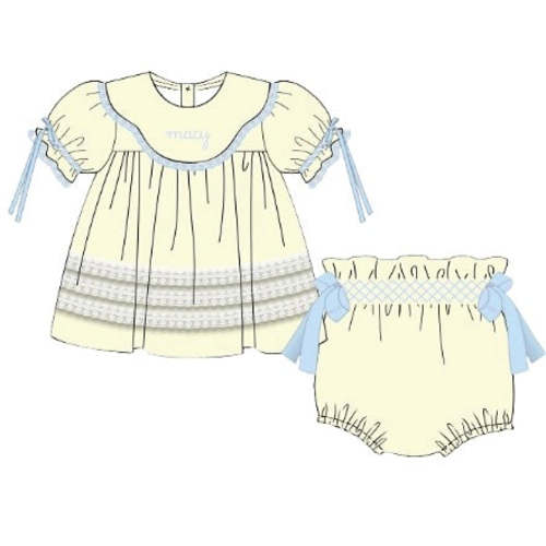 CUSTOM PREORDER: Custom Name Pale Yellow & Blue Heirloom Lace Diaper Set (February TAT)