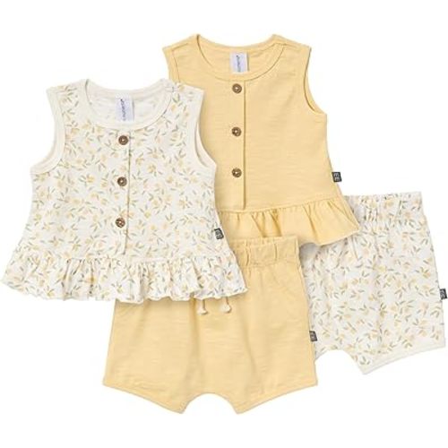Modern Moments by Gerber Baby Girls' 4-pack Peplum Top & Short Set