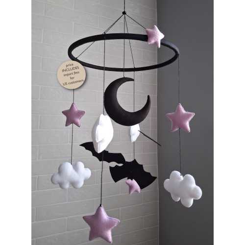 Pastel goth nursery decor Goth baby bat mobile Gothic babyshower gift