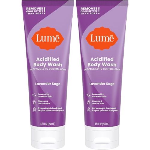 Lume Acidified Body Wash - 24 Hour Odor Control - Removes Odor Better than Soap - Moisturizing Formula - Formulated Without SLS or Parabens - OB/GYN Developed - 8.5 ounce (Pack of 2) (Lavender Sage)