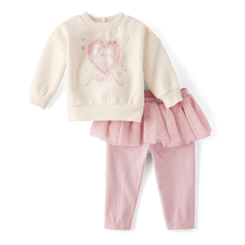 Baby Girls Mesh Heart 2-Piece Playwear Set - White