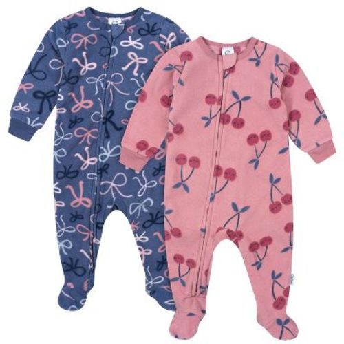Gerber Baby Girls' 2-Pack Footed Fleece Pajamas, Cherries, 12 Months