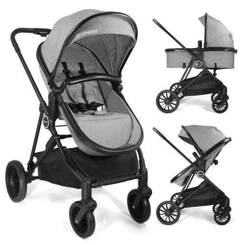 Cochildor Lite 2.0 Baby Stroller with Bassinet Mode - 3-Position Reversible Lightweight Stroller for 0-36 Months, Foldable Compact Travel Stroller with UPF 50+ Canopy, Grey