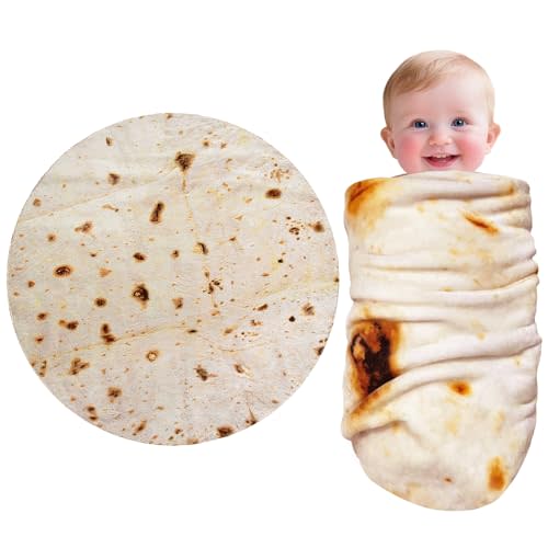CASOFU Burrito Tortilla Swaddle Blanket for Baby Newborn Essentials, 285 GSM Soft Flannel Food Taco Blanket Funny Gifts for Baby Shower Boys Girls (Beige, 36 inches)