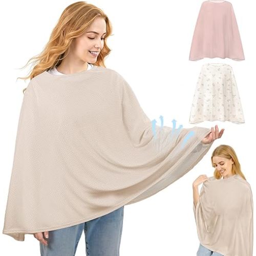 Basumee Nursing Cover for Breastfeeding Full Privacy Soft Breathable Mesh Breastfeeding Cover Multi-Use Breast Feeding Covers for Women Moms Baby Feeding Privacy Nursing Covers, Oatmeal