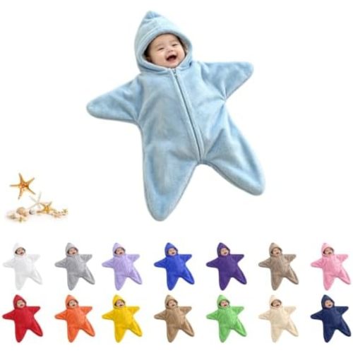 Baby Starfish Onesie,Cozy Star Babies Swaddle Bag,Infant Soft Fleece One Piece Romper,Fall Winter Warm Outfits 3-12M