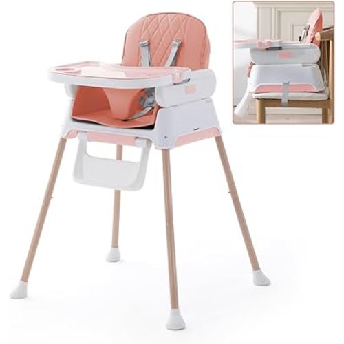 3 in 1 Baby High Chair,Adjustable Convertible Chairs Baby High Chairs for Babies and Toddlers,Portable and Easy to Clean,Pink