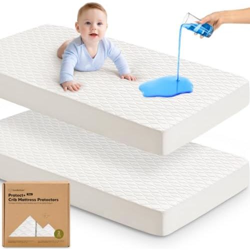 2pk Waterproof Crib Mattress Protector Cover Fitted 52x28 (Soft White/Mavy)