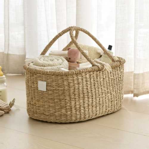 Handmade Baby Diaper Caddy Organizer - Organic Seagrass Diaper Caddy Basket  - Diaper Shower Gift Box - Diaper Storage Caddy