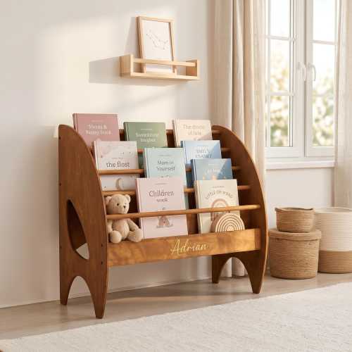 Montessori Bookshelf, Nursery Kids Room Wooden Decor, Front Facing Display Toddlers Bookshelf, Montessori Furniture, Kids Book Storage Ideas