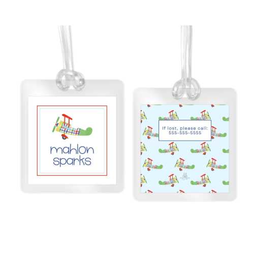 Personalized Airplane Bag Tag, Laminated Backpack Tag, Watercolor Airplane, Kids School, Daycare, Luggage Tag