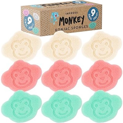 Impresa 9-Pack Konjac Baby Bath Sponge Set for Sensitive Skin – Safe Natural Bath Time with Hanging String & Extra Grip for Newborns - Konjac Baby Sponge