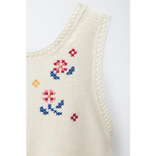 LONG KNIT OVERALLS WITH CROSS-STITCH DETAILS - Ecru | ZARA United States