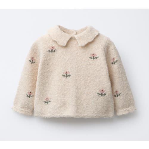 FLORAL EMBROIDERY KNIT SWEATER - Light beige | ZARA United States
