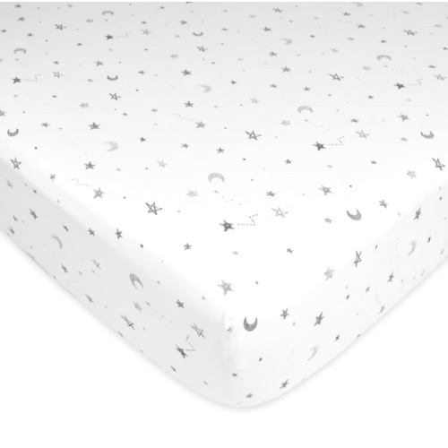 American Baby Company 100% Natural Cotton Fitted Crib Sheet 52" x 28" - Soft, Breathable, Hypoallergenic & Gentle Toddler Bed Sheet, Gray Stars and Moons, Neutral for Boys & Girls
