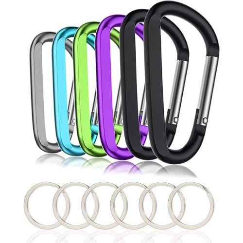 CampTek 6PCS Carabiner Caribeaner Clip,3" Large Aluminum D Ring Shape Carabeaner Keychain Hook