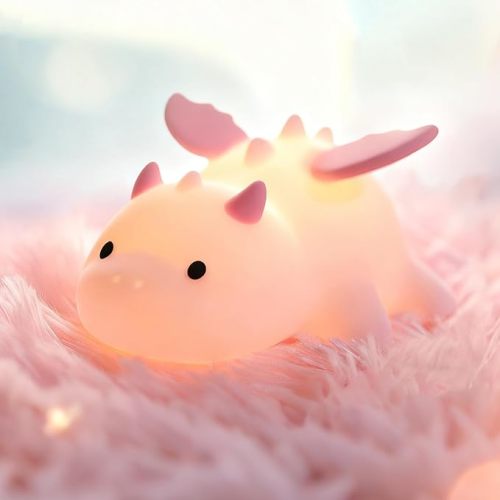 Dinosaur Lamp Pink for Kids Room, Pat Control Dragon Light for Breastfeeding, Silicone Night Light Nursery Bedside Lamp, Rechargeable Pat Light w/RGB Mode for Bedrooms/Living Room/Decor/Gift