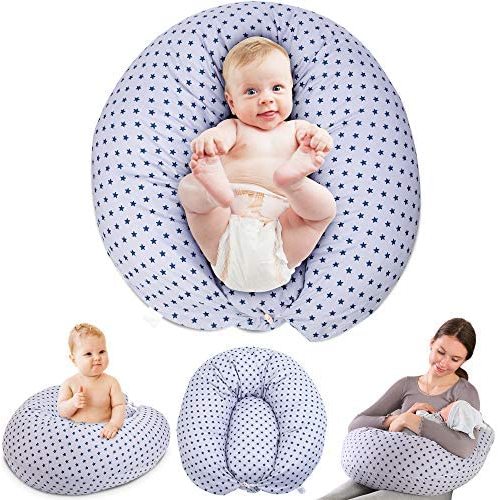 Chilling Home Nursing Pillow, Original Breast Feeding Pillows for Babies or Moms with Inner Cushion, Removable 100% Cover for Pregnancy Pillow, 47 inches, Grey