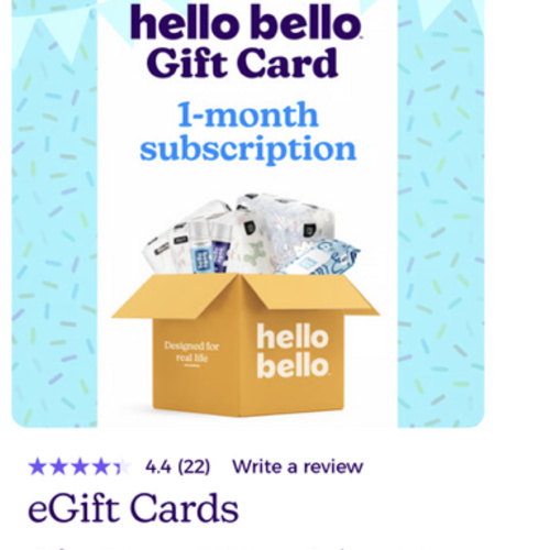 Hello Bello 1 mo subscription of Subscription includes 7 packs of 32 diapers= 224, 4 pack of, 1 birth of diaper rash cream: eGift Cards