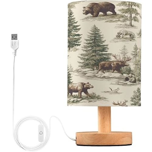 Woodland Animals LED Table Lamp with USB Port Night Light Bedroom Lamps for Nightstand Living Room Dorm Home Office Desk