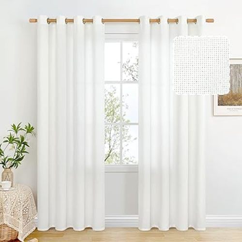 BGment White Sheer Linen Curtains for Living Room - 84 Inch Long Burlap Textured Light Filtering Window Treatments Grommet Drapes for Farmhouse, 2 Panels, 52 x 84 Inch