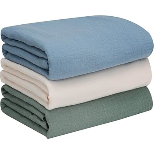 Baby Muslin Swaddle Blankets for Boys and Girls, 3-Pack Soft and Breathable Cotton Swaddles, Large 37 x 49 inches Receiving Blankets, Essentials for Newborns, Unisex 004