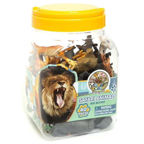Zoo Troop Big Bucket of Safari Animals Life - 40-Piece Novelty Toy Set for Kids Ages 3+
