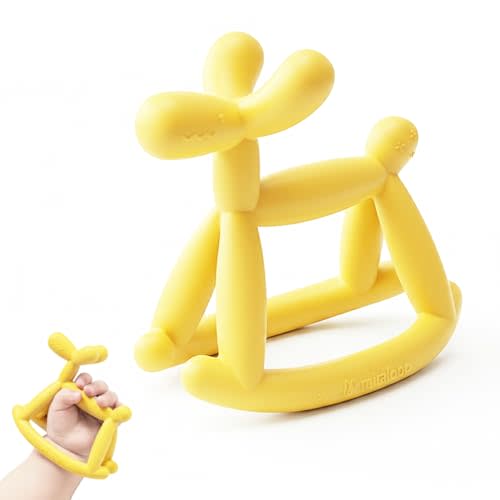 Jellydog Teething Toys for Babies 6-12 Months, Never Drop Food Grade Rocking Silicone Teether, Prevent Choking & Odorless Baby Teether, Less Dust and Hair Adhesion, Baby Gift, Light Yellow