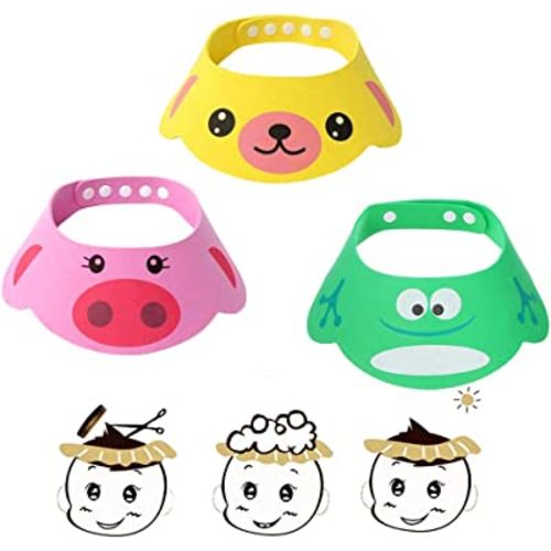 Adjustable Visor Cartoon Shampoo Shower Bathing Protection Cap for Toddler, Baby, Kids, Children, Set of 3