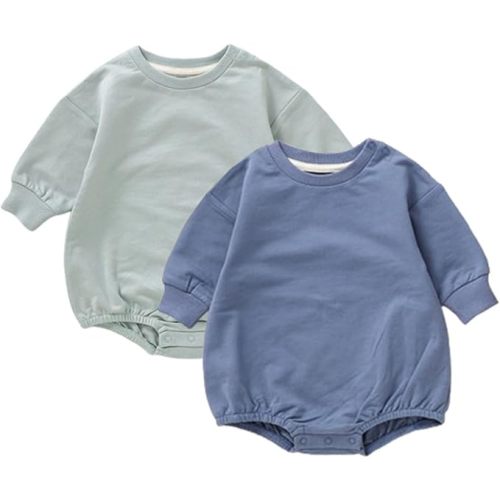 Baby Boy Bubble Romper Organic Cotton Solid Long Sleeve - green and blue - 3-6 month