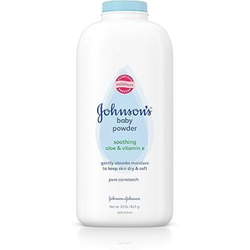 Johnson's Baby Powder with Naturally Derived Cornstarch Aloe & Vitamin E, Hypoallergenic, 22 oz (Pack of 6)