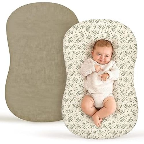 Termichy Baby Lounger Cover Muslin: Soft Cotton Slipcover for Snuggle Me Lounger - Removable & Machine Washable for Daily Use - Zipper-Free & Skin-Friendly for Newborn Girls and Boys