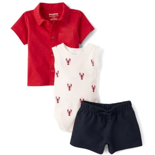The Children's Place Baby Boys Short Sleeve Lobster 3-Piece Outfit Set White 6-9 M