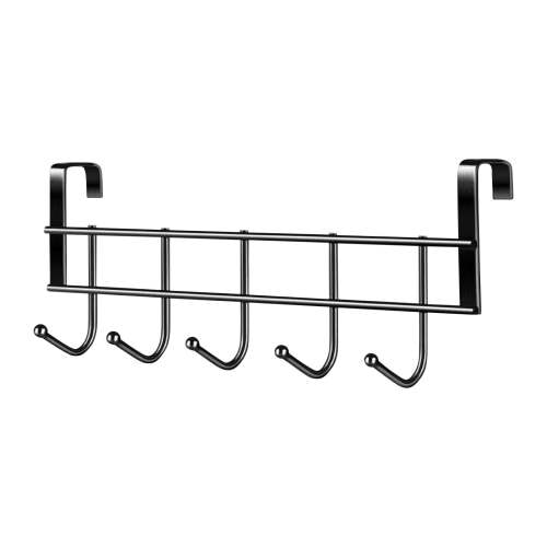 1Pcs Over The Door Towel Rack with 5 Hooks,Wall Mounted Metal Hook for Coats Robes Hats Clothes Towels, Hanging Towel Rack Organizer, Easy Install,Space Saving Bathroom Hooks(Black1)
