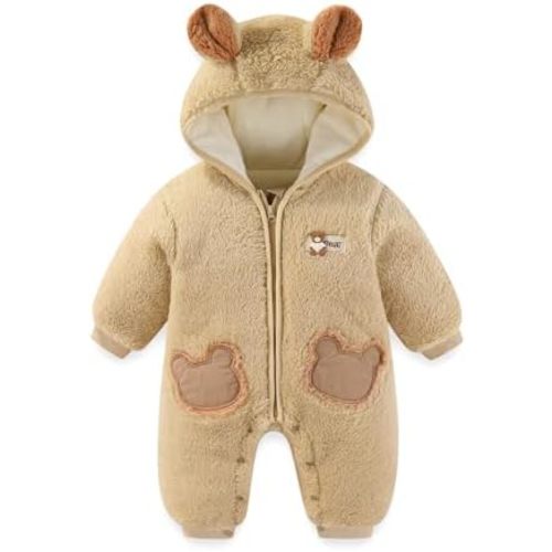 JiAmy Baby Fleece Snowsuit Newborn Hooded Winter Outfits Infant Boys Girls Hooded Zipper Jumpsuit Romper