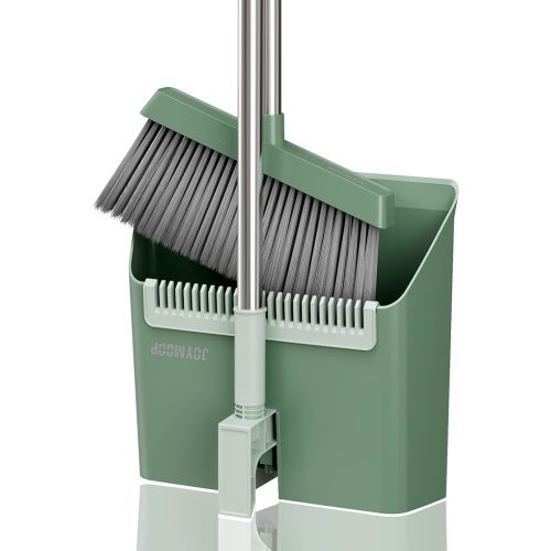 JOYMOOP Dark Teal Green Broom and Dustpan Set, Upright Angle with Built-in Comb Teeth, Ideal for Home, Office, Hardwood, Pet Hair