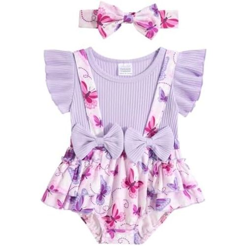 UNICOMIDEA Baby Girls Clothes 0-18 Months Bodysuit Ruffle Sleeve Newborn Outfit Romper with Headband
