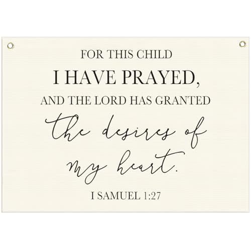 Nursery Wall Decor-Rectangular Canvas Banner Flag Poster Wall Decoration for Baby Kids Girl Boy,Nursery Bedroom Playroom Babyroom Decor-Baby Shower Christmas Gift-This Child I Have Prayed-28.5"L×20"W