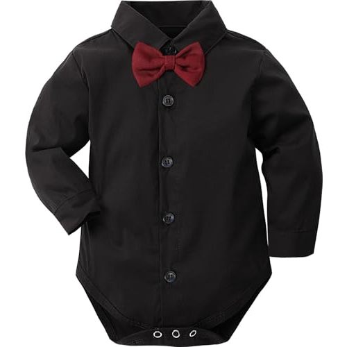 A&J DESIGN Infant Baby Boys Dress Shirt Bodysuit Gentleman Formal Wedding Long Sleeve Rompers