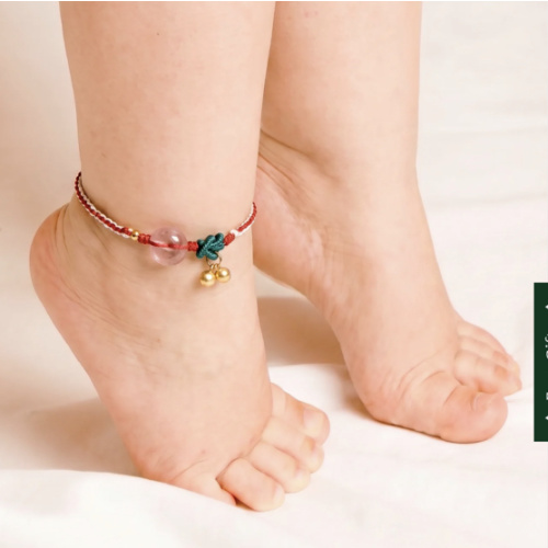 Baby Collection | Cherry Charm — Pink Strawberry Quartz Woven Baby Bracelet/Anklet | seree