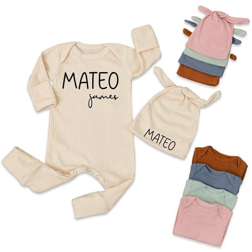 Personalized Newborn Coming Home Outfit - Custom Name Baby Bodysuit and Hat Newborn Boys Girls Romper