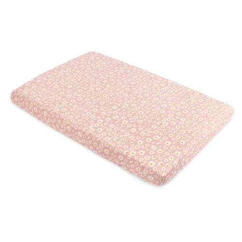 Mini Crib Sheet In GOTS Certified Organic Muslin Cotton - Daisy