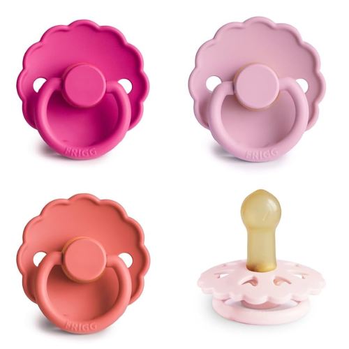FRIGG Natural Rubber Baby Pacifier 4-Pack Rosy Romance | Made in Denmark | BPA-Free (6-18 Months)