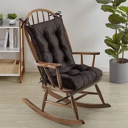 Sweet Home Collection Rocking Chair Cushion Premium Tufted Pads Non Skid Slip Backed Upper and Lower with Ties, 2 Piece Set, Brown