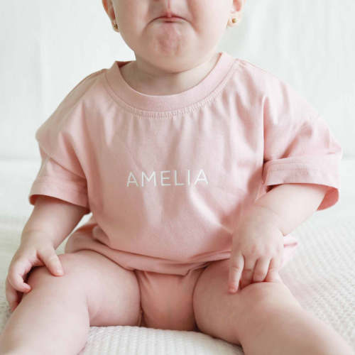 Personalized Short Sleeve Bubble Romper in Sweeet & Sassy Colors | Caden Lane