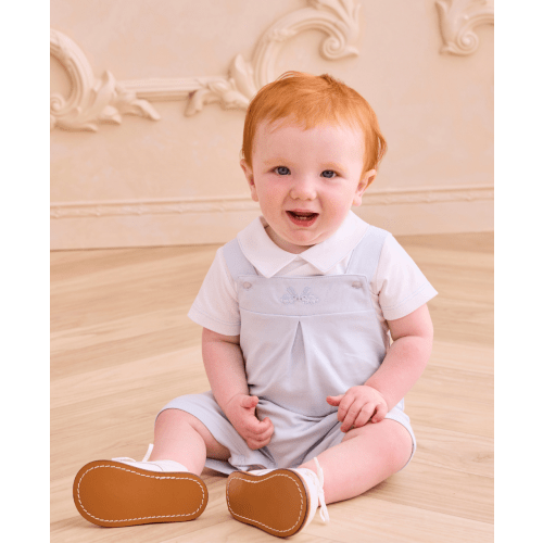 Springtime Bunny Fun Blue Short Overall Set